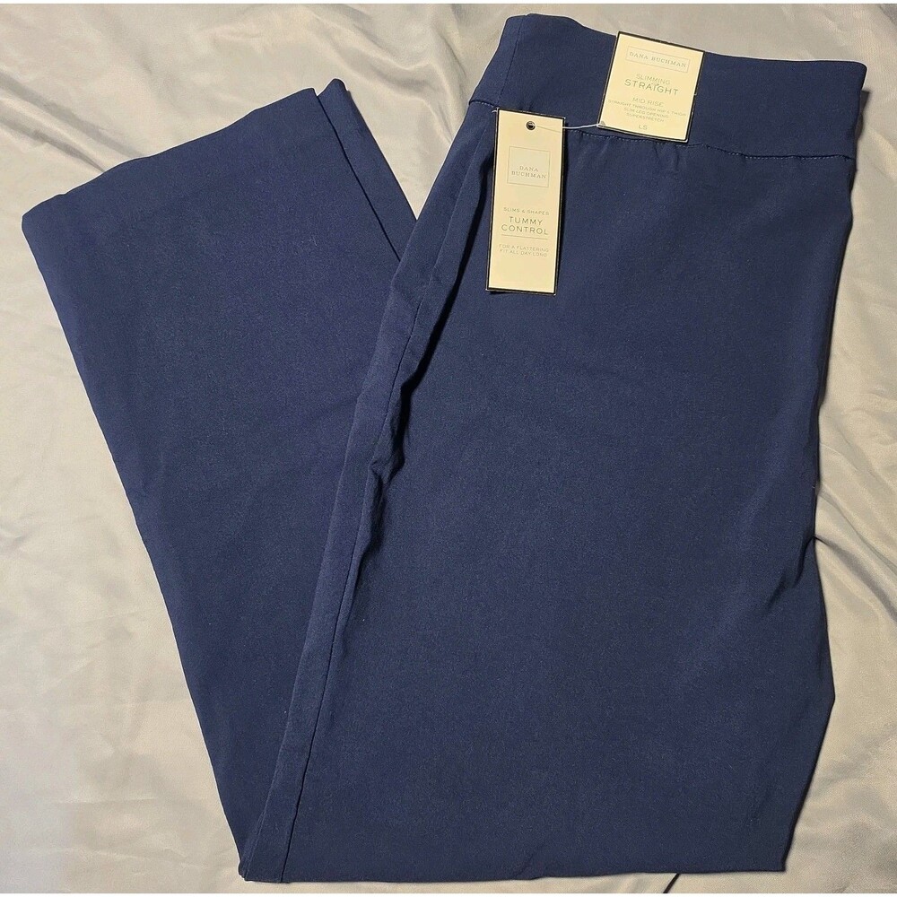 Dana Buchman Womens Slimming Mid-Rise Straight Leg Pull-On Pants Navy LS L